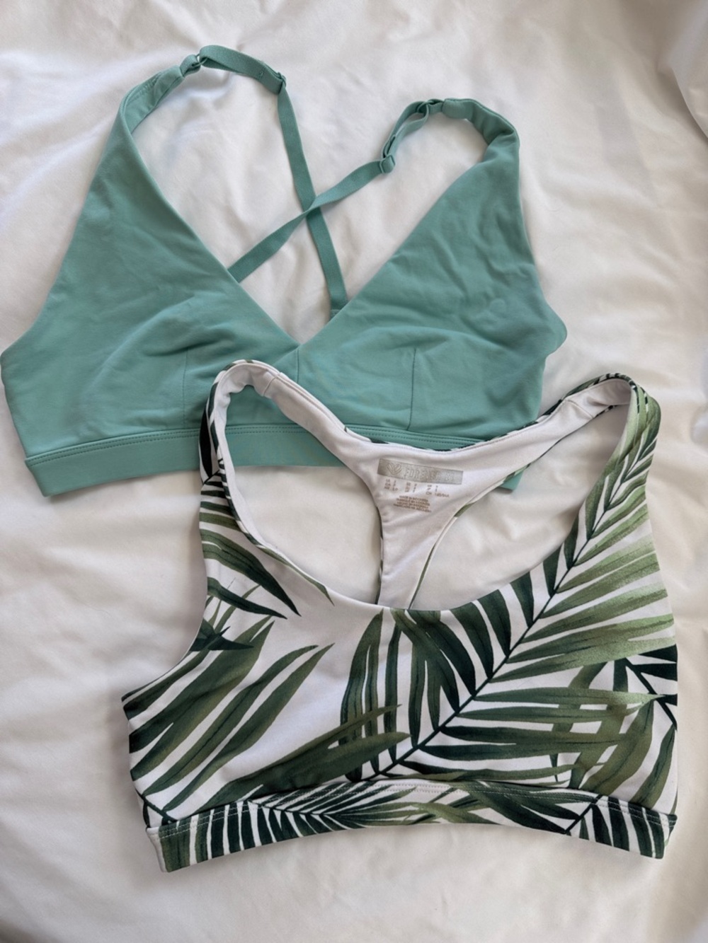 Forever 21 Mint Green Bralette & Green Palm Print Sports Bra Bundle - Small